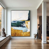 Green Abstract Gold Canvas Art Green Canvas Painting Vertical Texutred Art |Artexplore