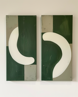 Green And White Diptych Painting 2 piece Geometric Minimalist Art Acrylic Painting On Canvas For Sale