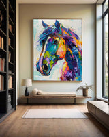 Large Colorful Horse Oil Painting Wild Horse Canvas Art Colorful Textured Horse Painting For Sale