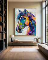Large Colorful Horse Oil Painting Wild Horse Canvas Art Colorful Textured Horse Painting For Sale