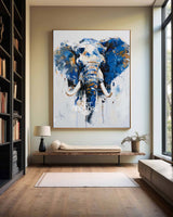 Modern Animal Elephant Canvas Painting Blue Elephant Abstract Painting Wall Art For Home Decor