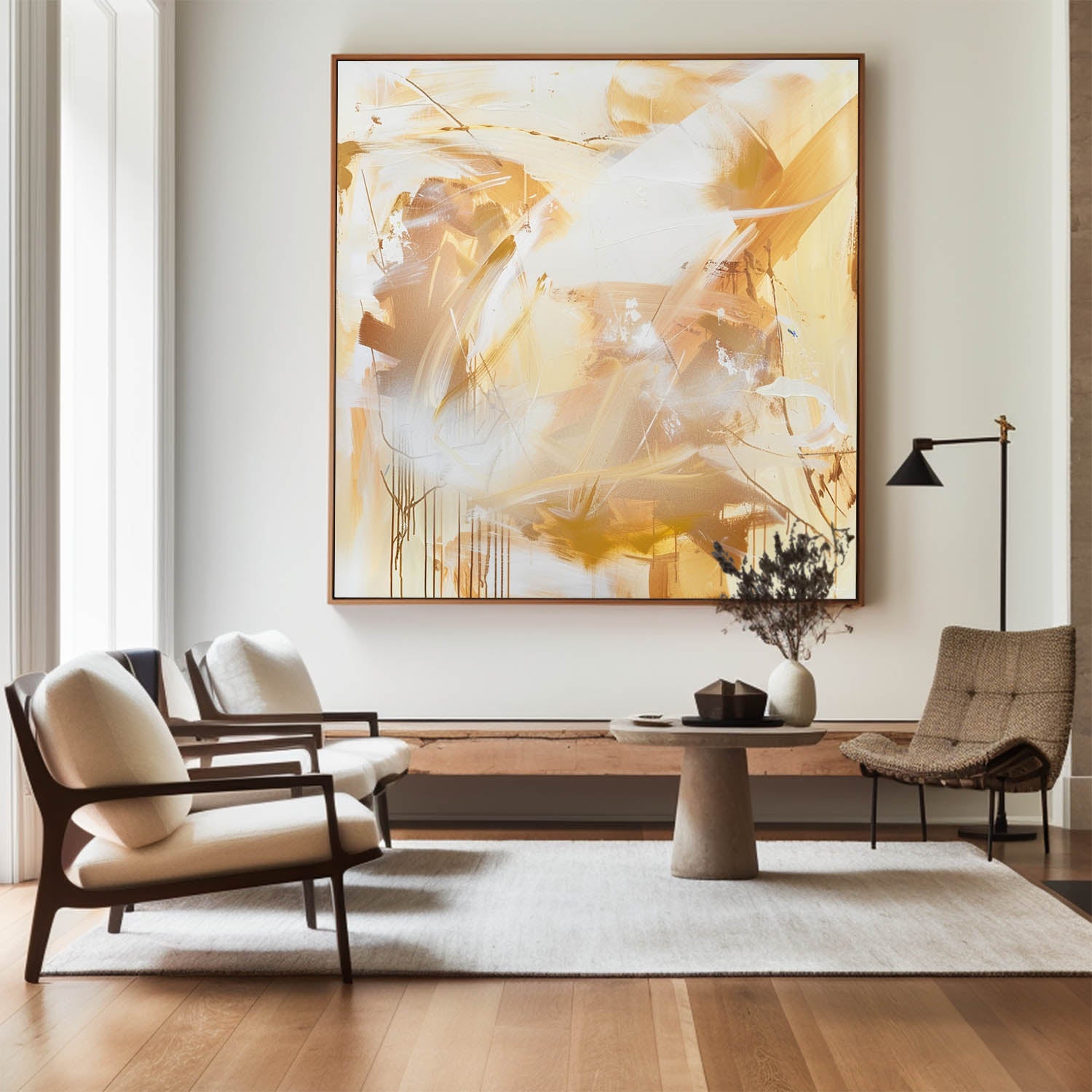 Bright Yellow Original Abstract Oil Painting Colorful Modern Canvas Art Large Customizable Painting