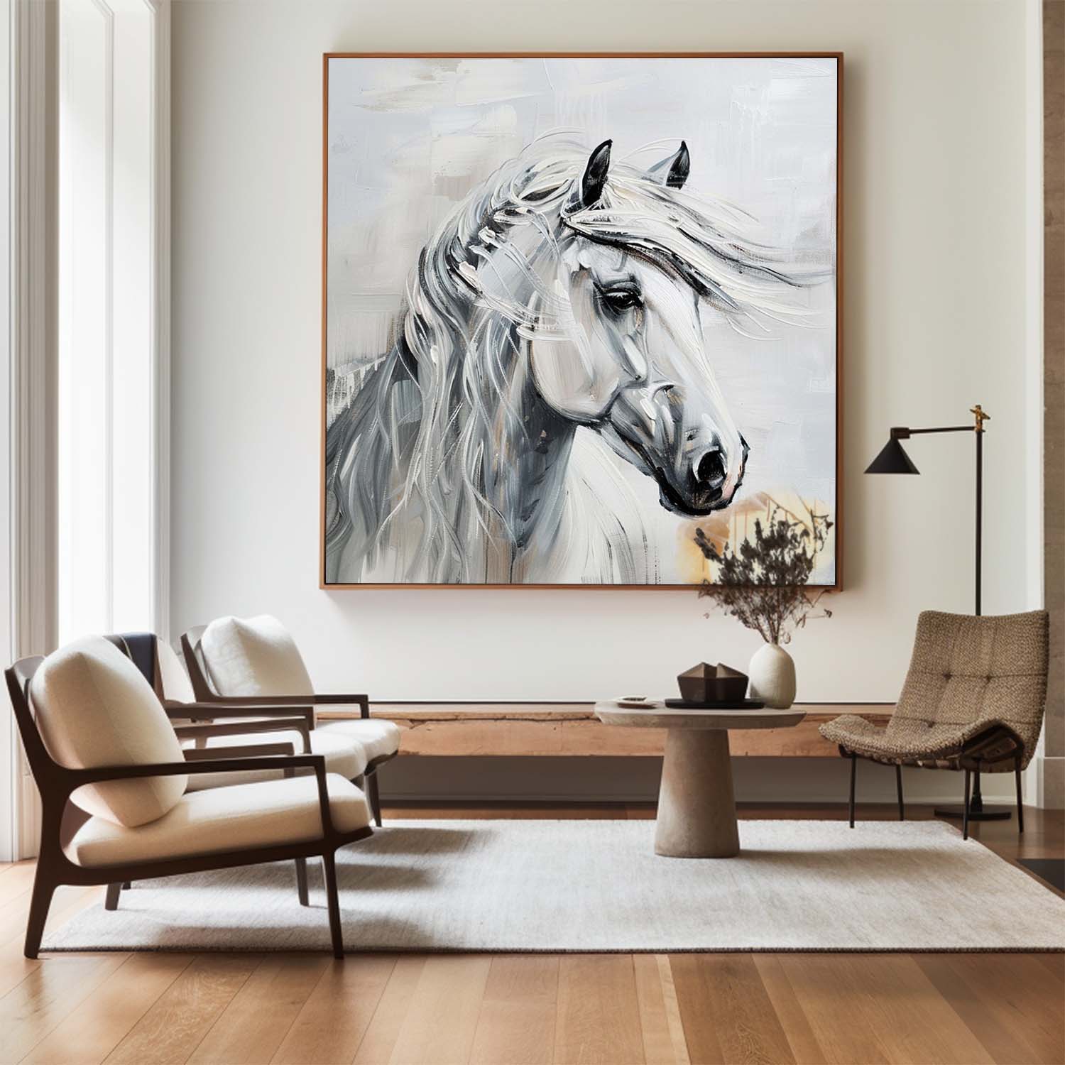 Large White Horse Portrait Wall Art Horse Oil Canvas Art Extra Large White Horse Wall Art For Sale