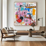 Modern Colorful Graffiti Paintings Basquiat Painting Square Handmade Wall Art For Sale