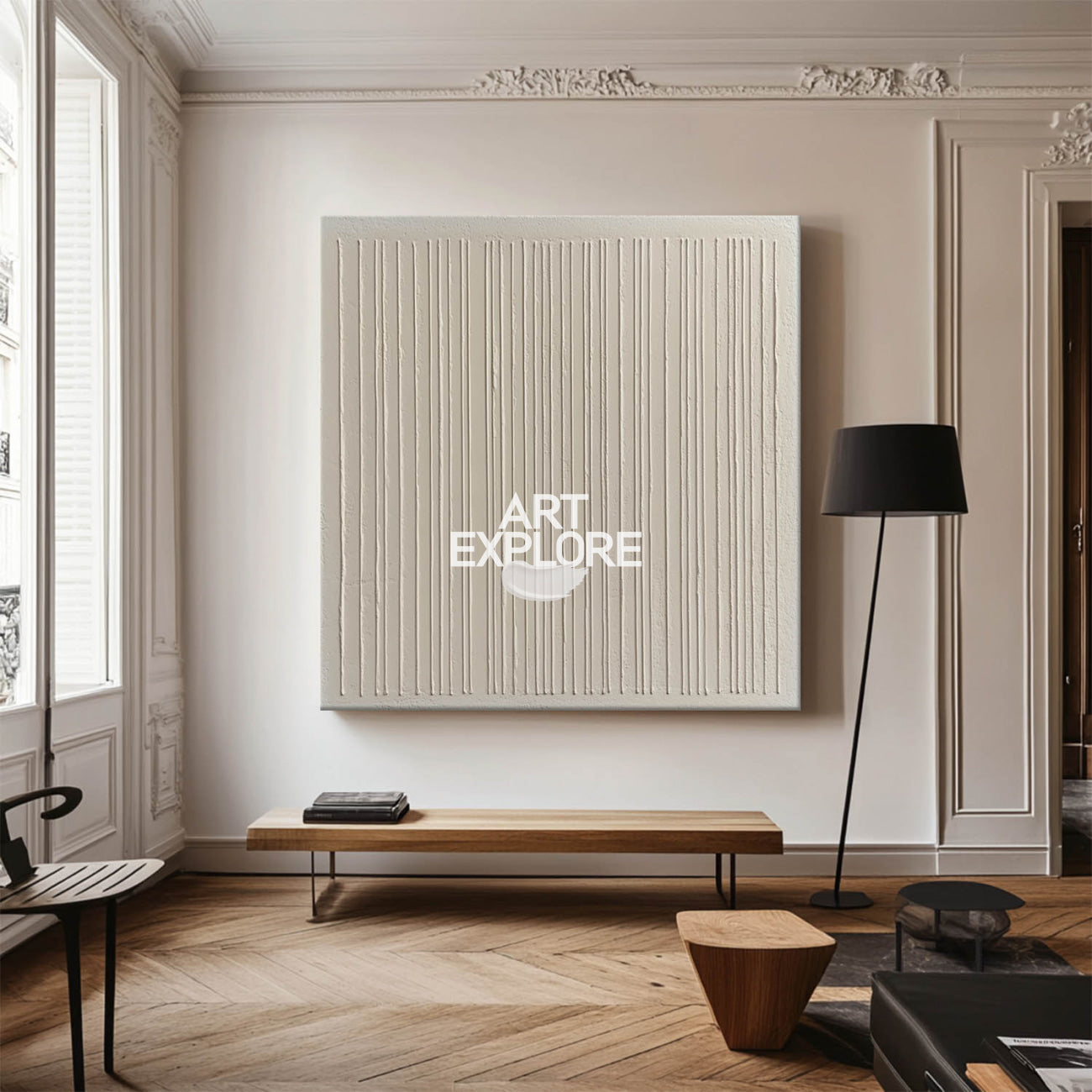 Wabi-sabi Beige Wall Art Beige Textured Painting Large Minimalist Plaster Wall Art For Livingroom