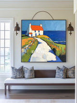 Modern Countryside Textured Canvas Art Large Countryside View Painting Landscape Painting For Sale