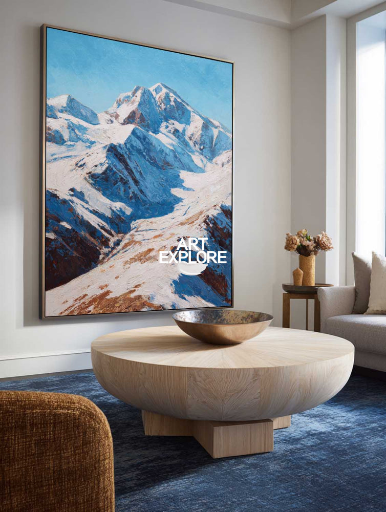 Majestic Snow Mountain Oil Painting For Modern Living Room Decor