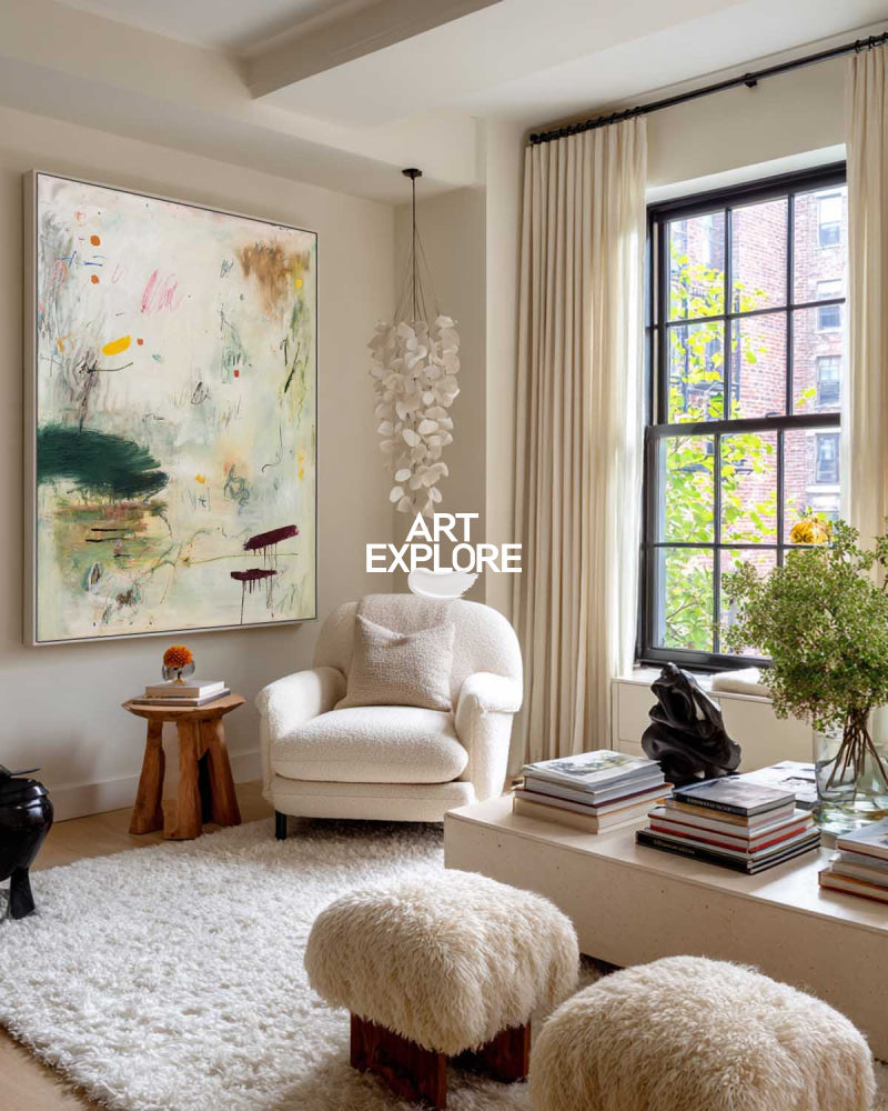 Modern Abstract Art Painting With Green Tones For Contemporary Living Room Decor