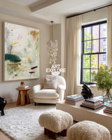 Modern Abstract Art Painting With Green Tones For Contemporary Living Room Decor