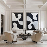 Large Black And White Modern Art Geometric Painting Black And White 2 Piece Wall Art Minimalist Apartment Decor