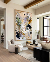 Contemporary Abstract Art Painting In Beige And Gold For Modern Living Room Decor