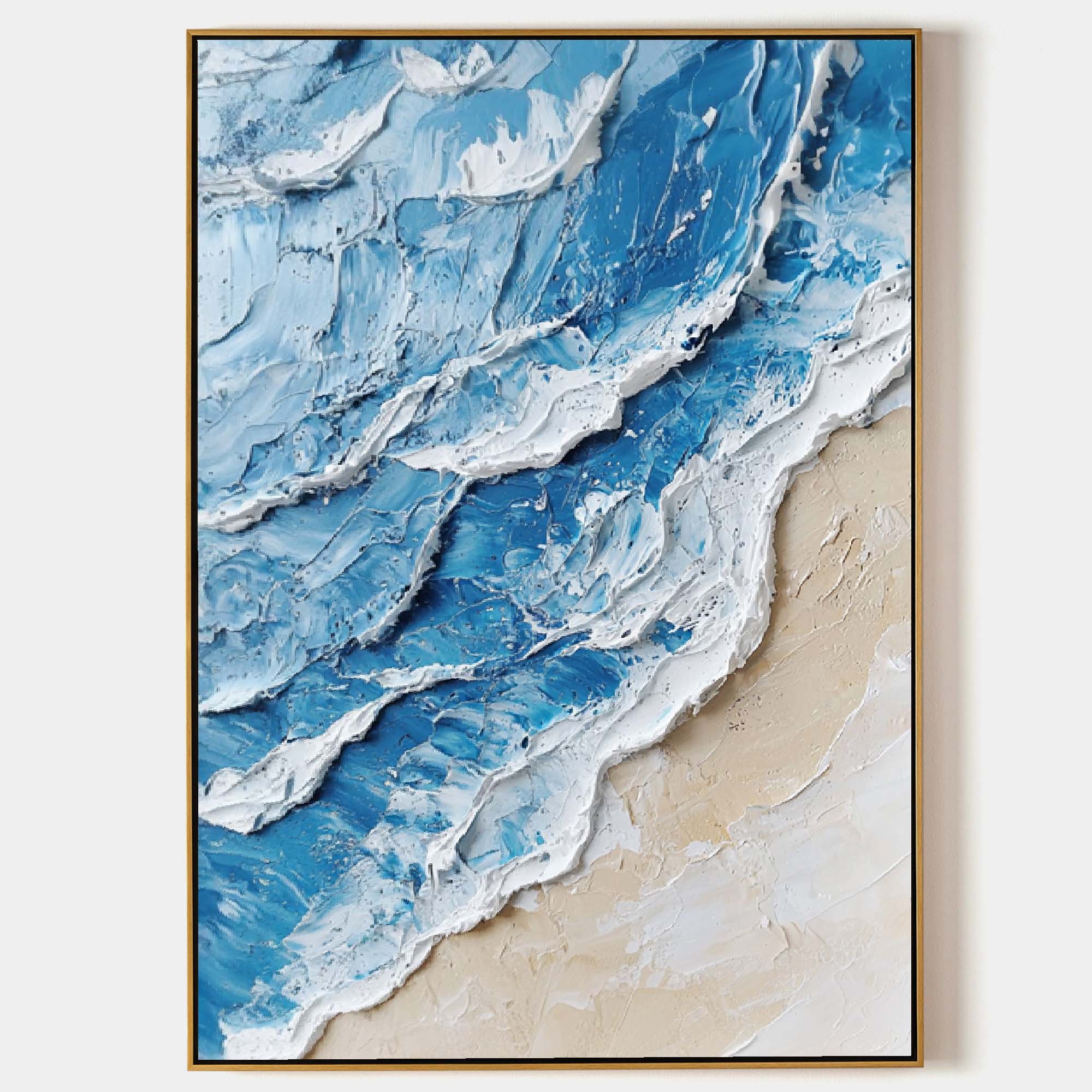 Large Blue Ocean Wave Wall Art Paintings White Blue Sea Art Painting ...