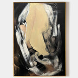 Modern Black Beige Abstract Painting Vintage Canvas Wall Art Black Beige Minimalist Abstract Art