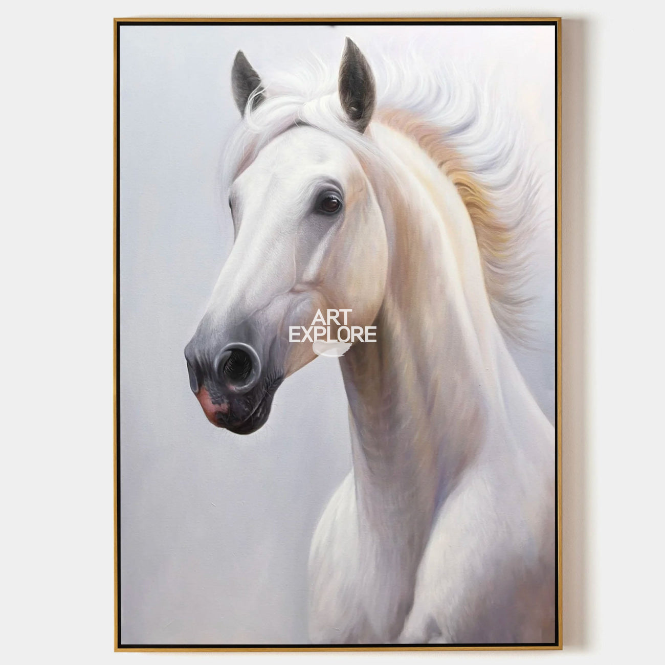 Modern White Horse Painting White Wild Horse Wall Art White Horse Canvas Artworks