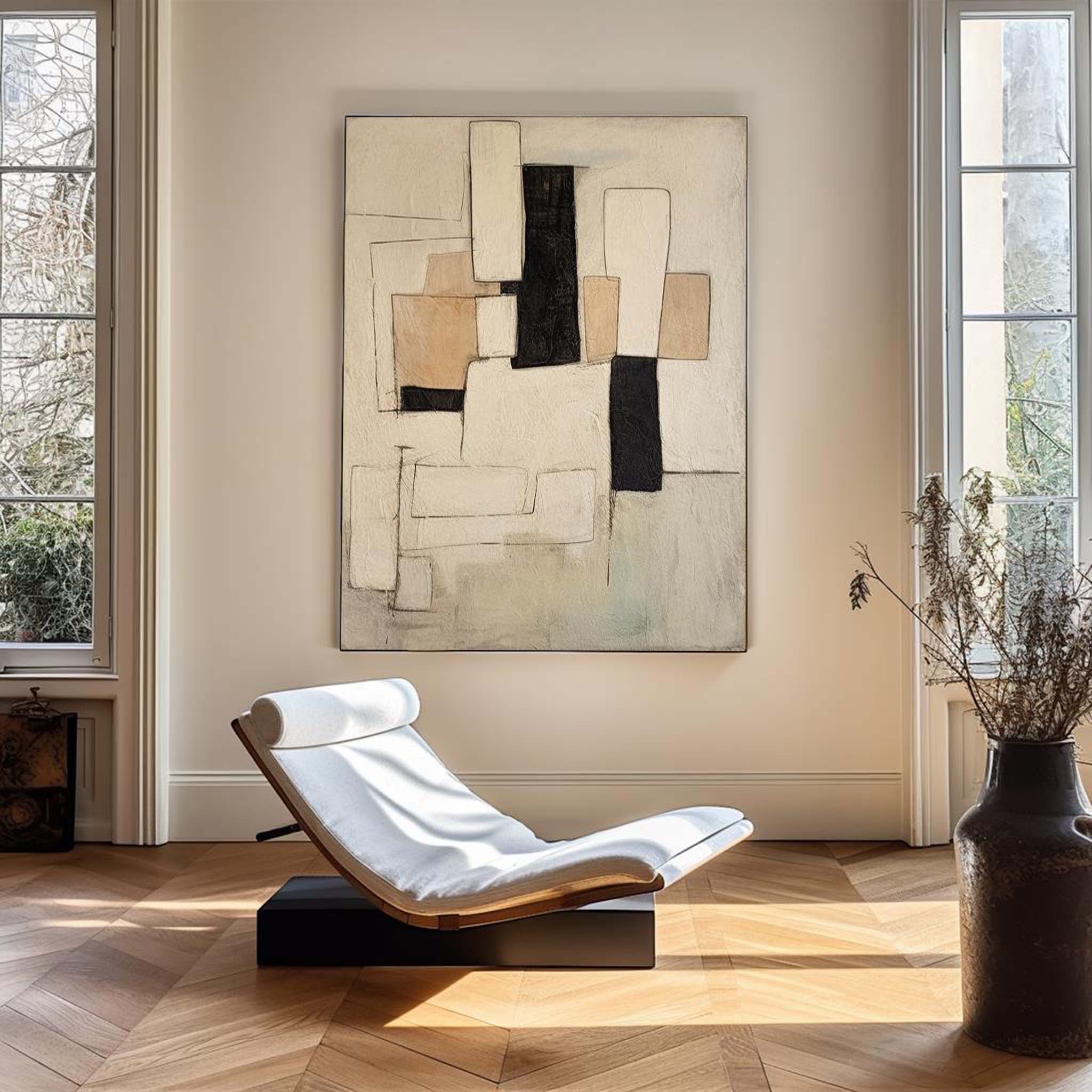 Modern Black And Beige Abstract Canvas Wall Art Earth Tone Minimalist Art Minimalist Painting