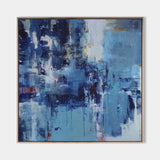 Large Blue Square Abstract Art Modern Blue Painting Abstract Framed Canvas Painting