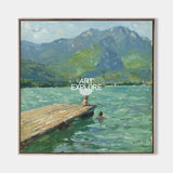 Modern Blue Lake Paintings Childhood Good Old Days Acrylic Painting Canvas Art For Livingroom