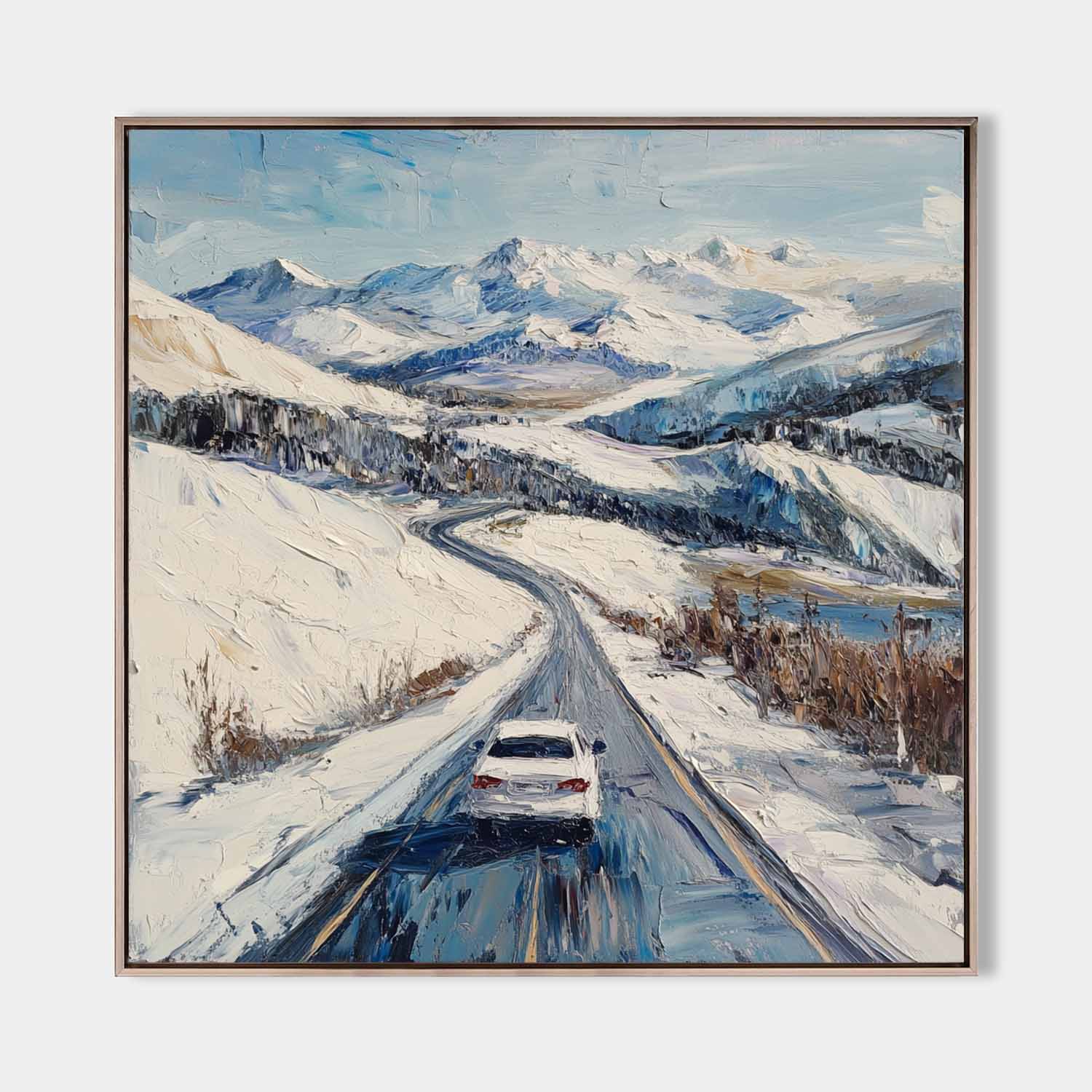 Large Snow Highway Wall Painting Snow Canvas Wall Art Rich Texture Winter Wall Art For Livingroom