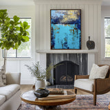 Blue And Gold Abstract Canvas Art Turquoise Canvas Wall Art Abstract Art For Livingroom