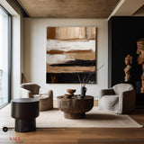 Wabi-sabi Black Brown Abstract Painting Thick Textured Wall Art Black Stripes Abstract Art Painting