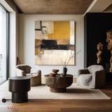 Dark Yellow Abstract Art On Canvas Modern Beige Palette Knife Painting Abstract Painting For Sale