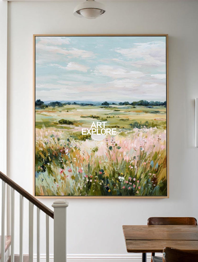 Abstract Wildflower Field Painting Original Oil Art For Modern Home Decor