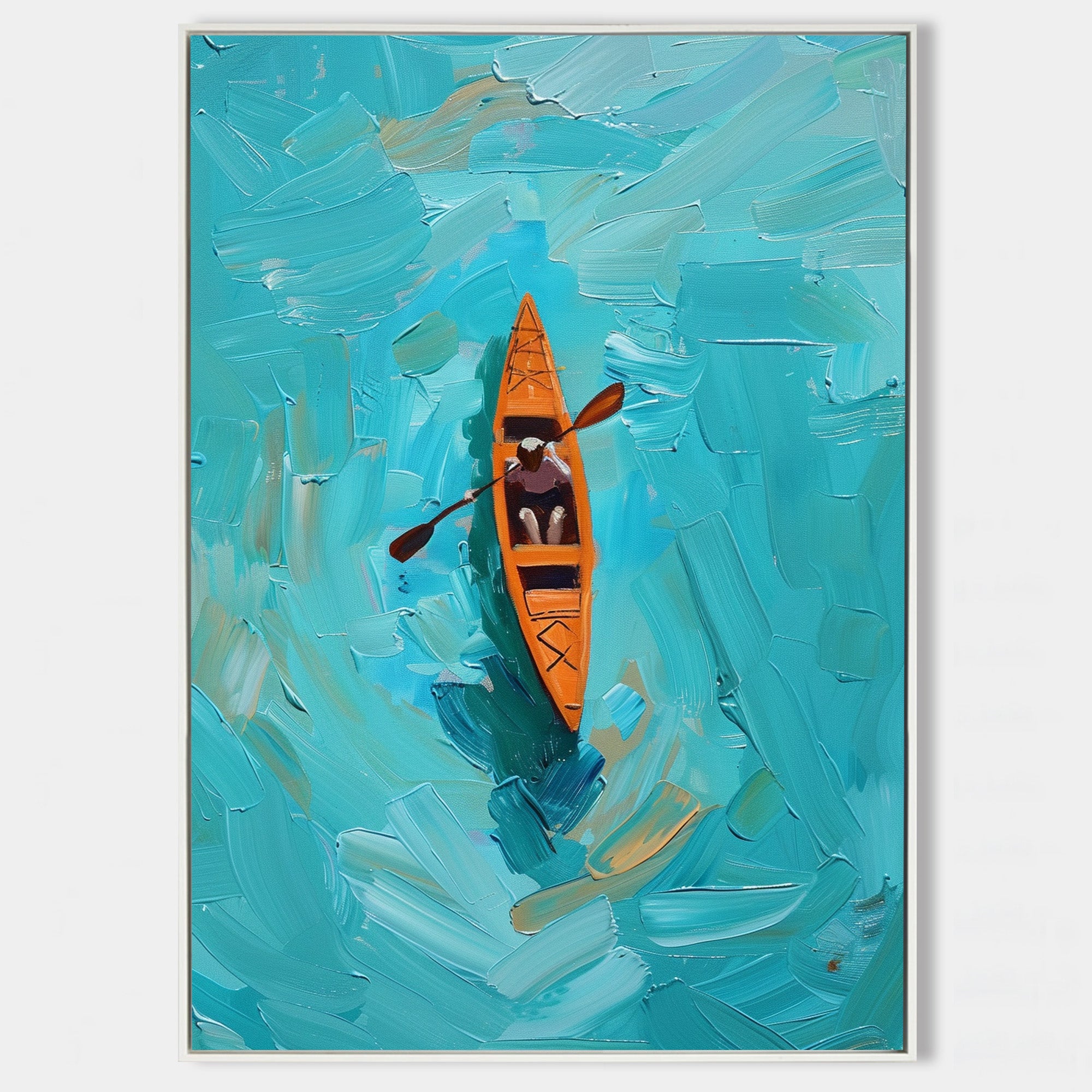 Large Abstract Green Lake Art Paintings Rich Textured Artwork Boatman Paintings Acrylic Seascape Paintings Canvas Home Decor