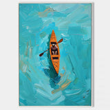 Large Abstract Green Lake Art Paintings Rich Textured Artwork Boatman Paintings Acrylic Seascape Paintings Canvas Home Decor