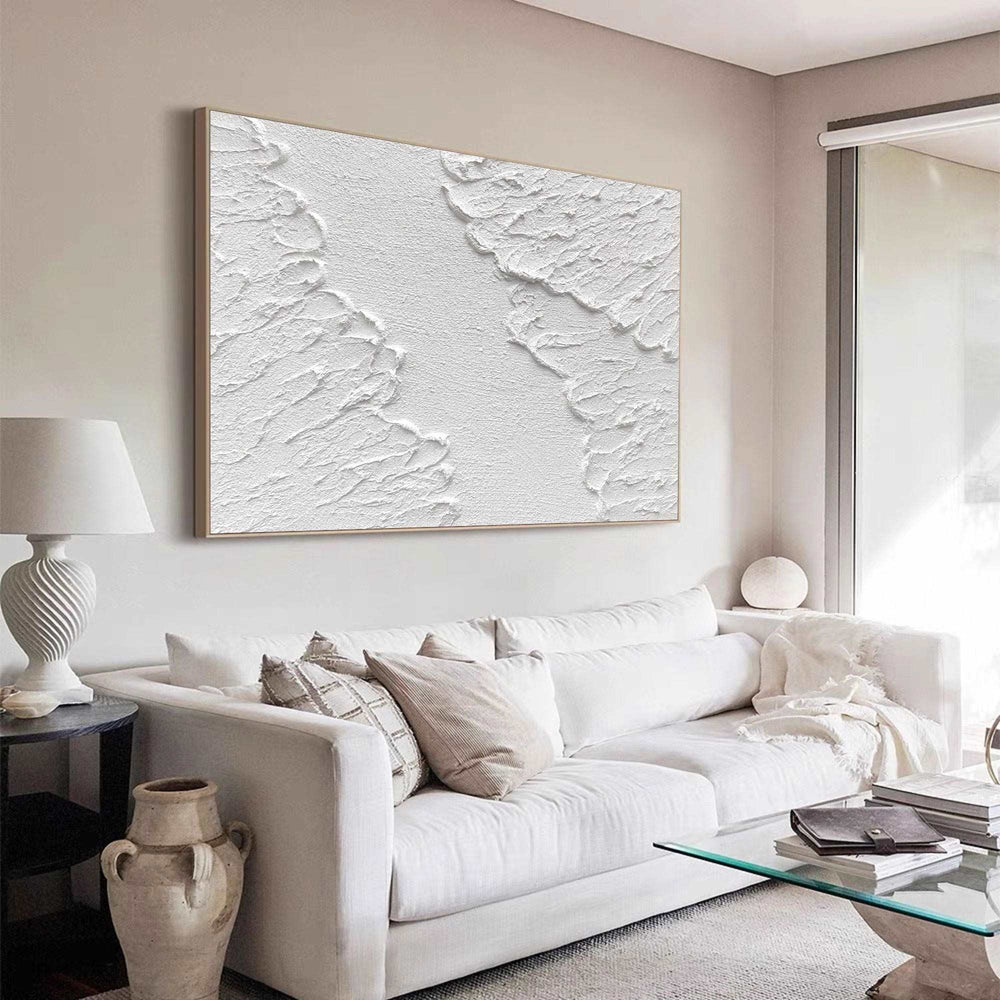 Plaster Painting Art White Minimalist Painting White Canvas Wall Art Large Artwork For Bedroom