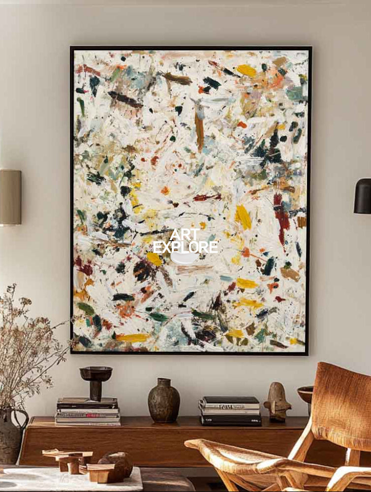 Original Vertical Abstract Expressionist Painting With Textured Canvas For Modern Home Decor