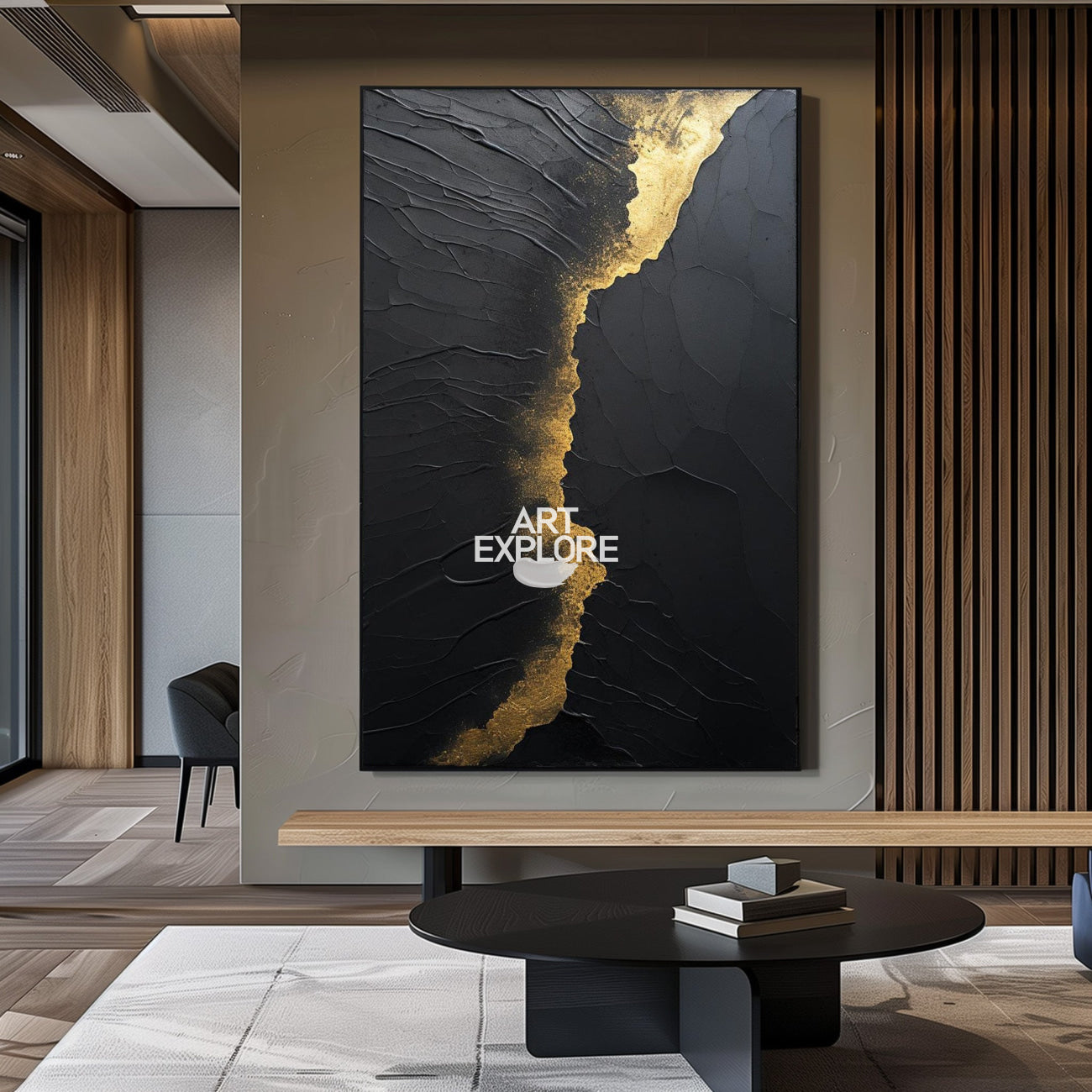 Black And Gold Abstract Wall Art Large Decorative Paintings Big Canvas Art minimalist apartment decor