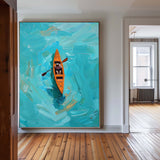 Large Abstract Green Lake Art Paintings Rich Textured Artwork Boatman Paintings Acrylic Seascape Paintings Canvas Home Decor