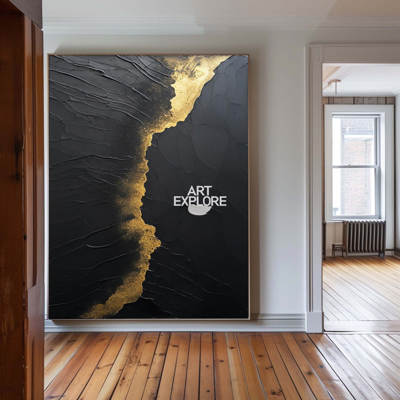 Black And Gold Abstract Wall Art Large Decorative Paintings Big Canvas Art minimalist apartment decor
