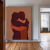 Large Red Minimalist Loving Couple Canvas Painting Kissing Lovers Painting Modern Abstract Painting