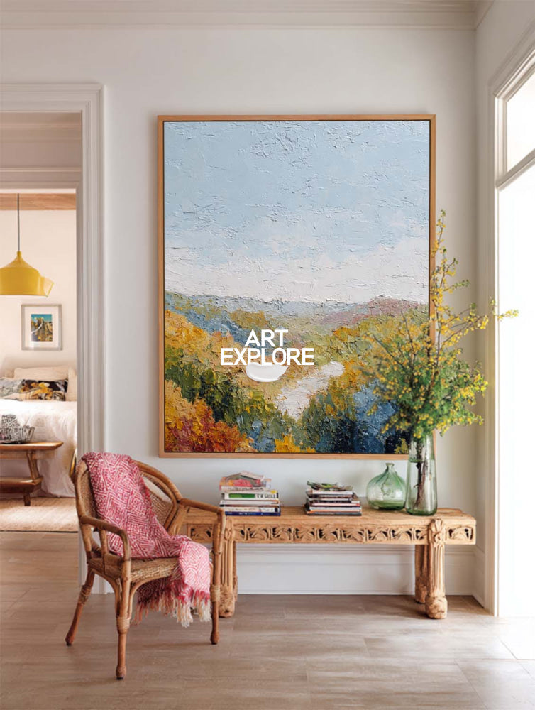 Modern Textured Landscape Canvas Print With Warm Autumn Colors For Office Decor