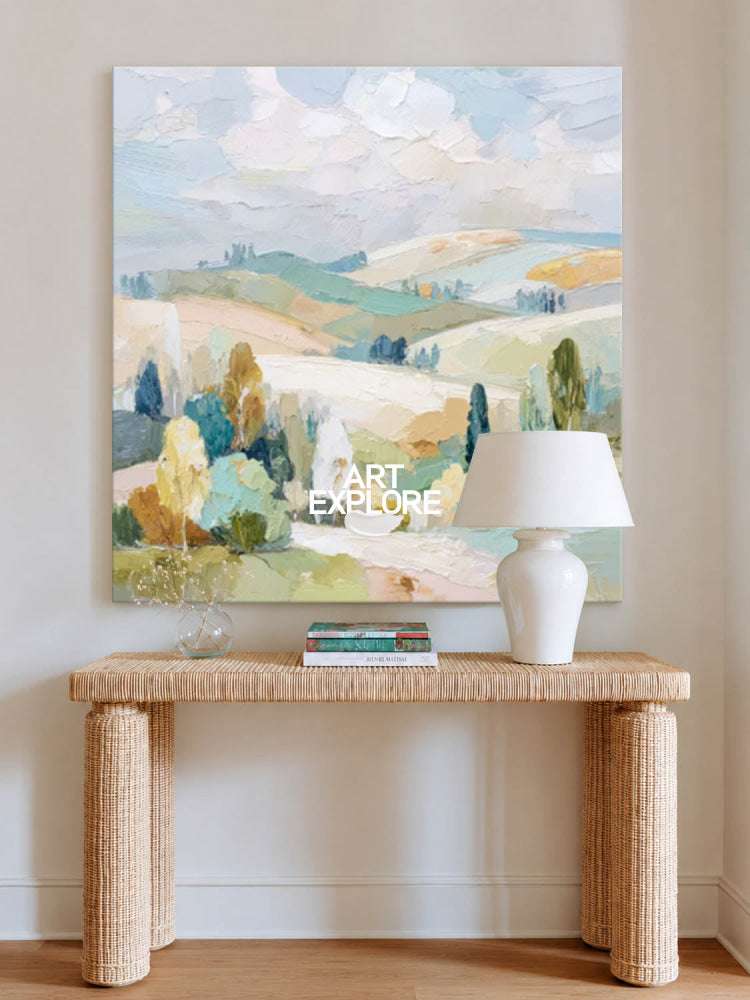 Serene Square Canvas Art Of Verdant Hills For Bedroom And Office Wall Decor
