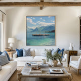 Modern Blue Lake Painting Canvas Art of Swimmers in the Blue Lake Original Hand Painted Acrylic Painting Art