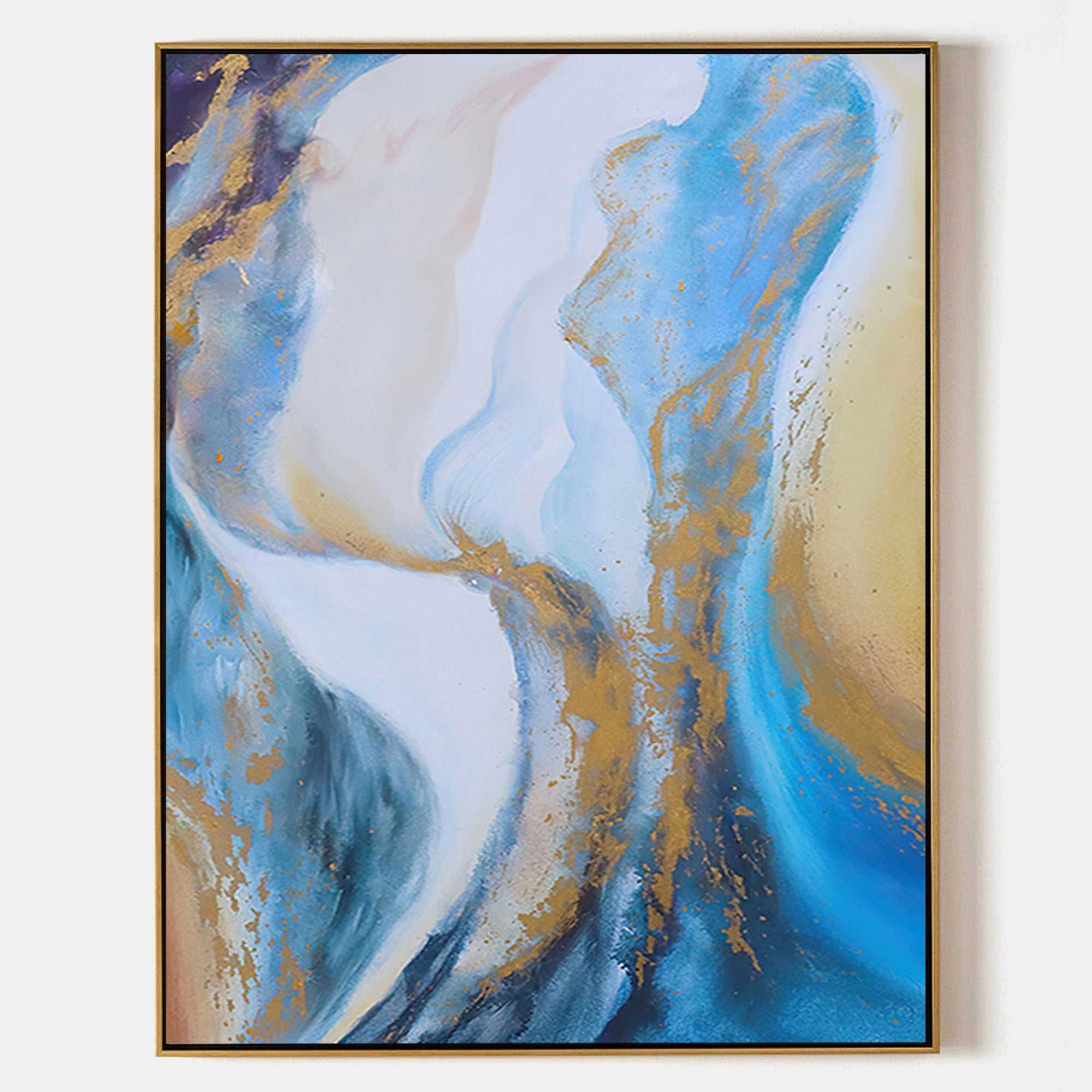 Abstract Blue And Gold Canvas Painting Large Original Acrylic Abstract Canvas Art Modern Abstract Painting