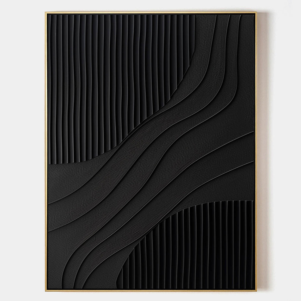 Black 3D Texture Painting Modern Minimalist Luxury Art Black Abstract Wall Art Black 3D Abstract Painting on Canvas