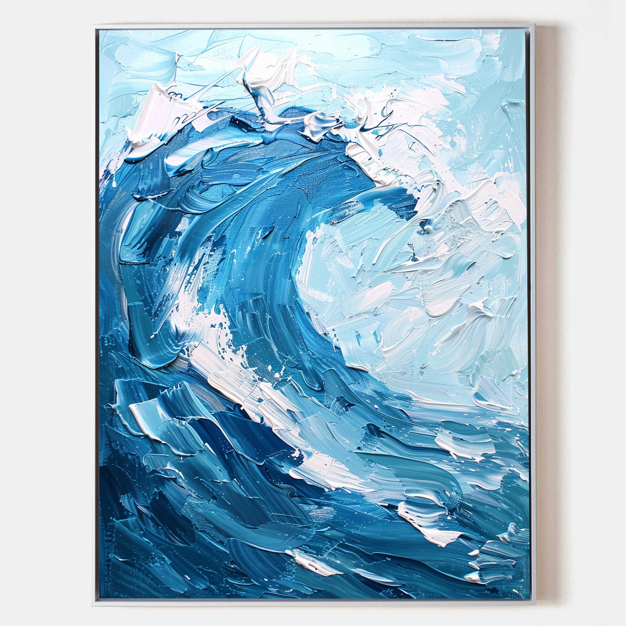 Modern Blue Ocean Wave Wall Art Paintings White Blue Surf Art Canvas Painting Unique Blue And Blue Wall Art