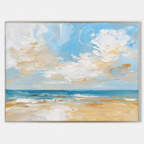 Abstract Blue Beach Canvas Wall Art Original Seascape Acrylic Painting Contemporary Ocean Art