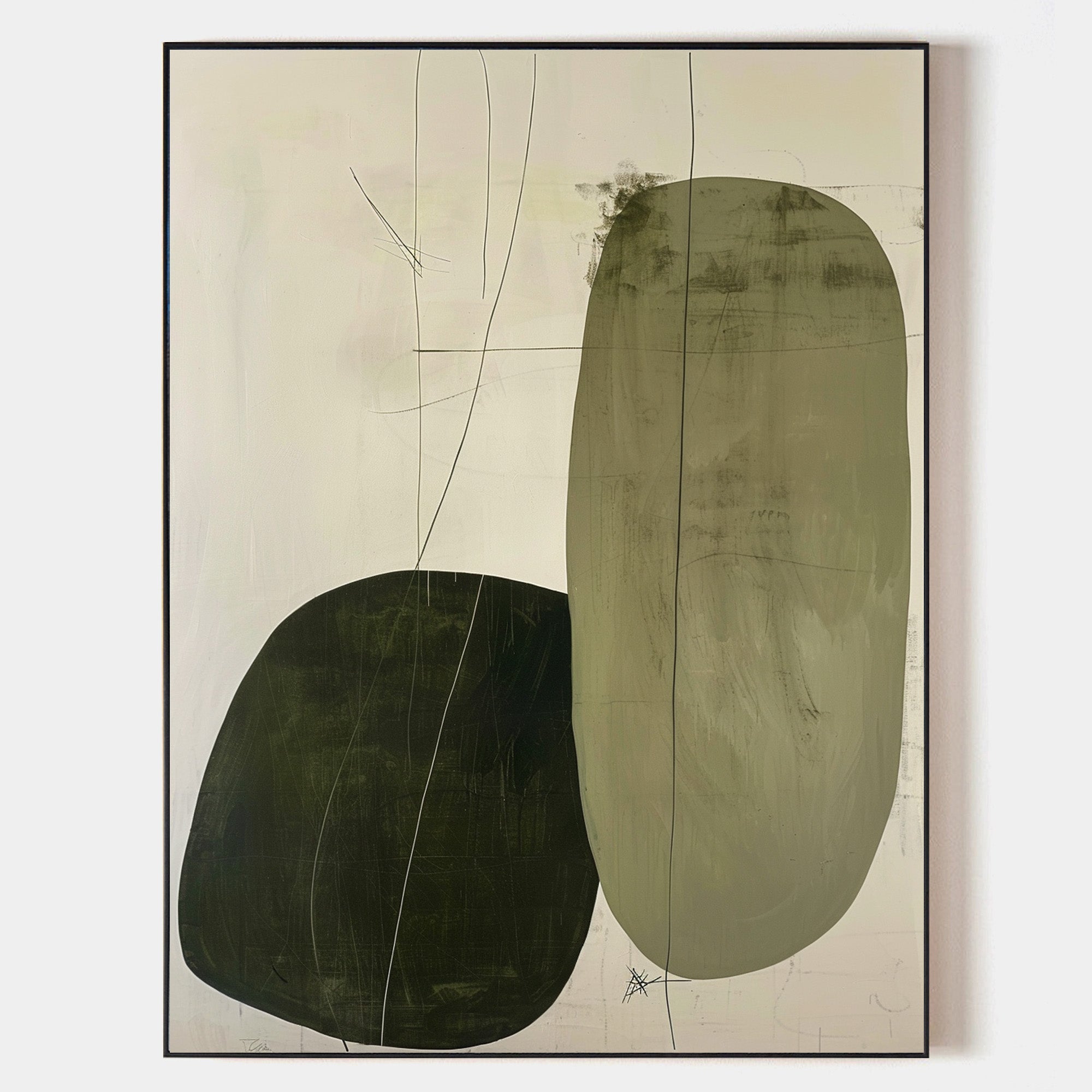 Modern Green And Beige Abstract Minimalist Wall Art Original Painting For Livingroom