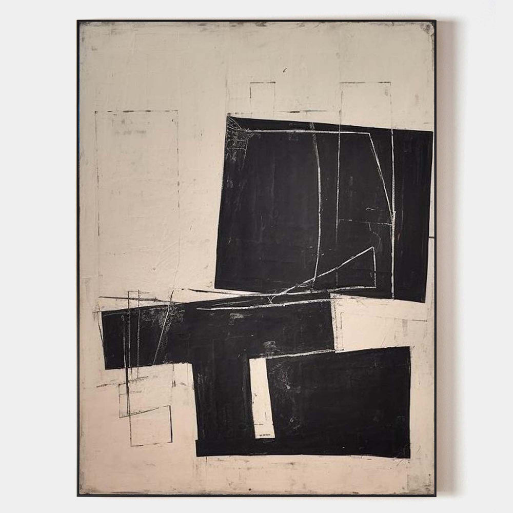 Modern Black And White Abstract Canvas Wall Art Earth Tone Minimalist Art Minimalist Painting