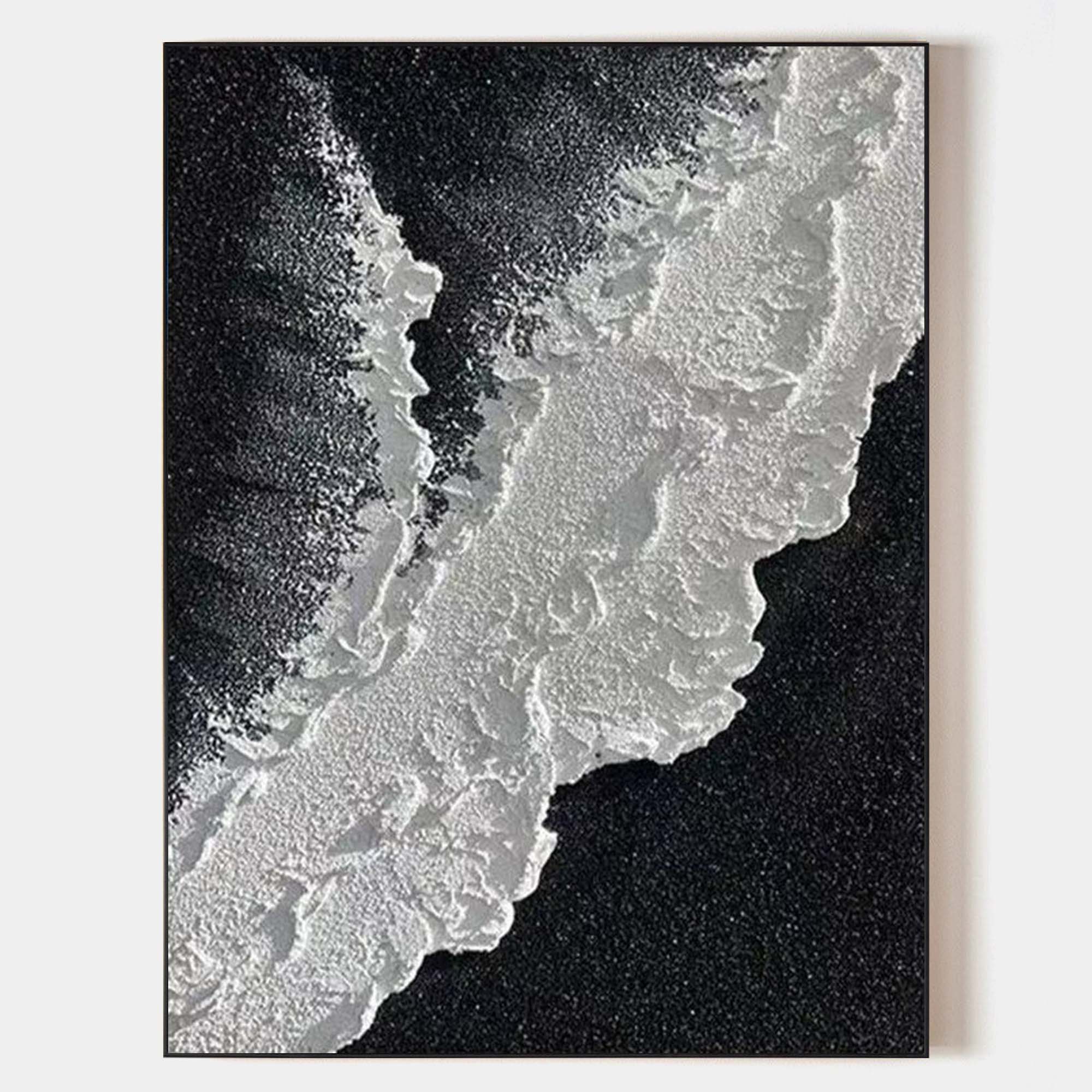 Black And White Plaster Painting Black Seashore Wall Art Painting Plaster Textured Art Painting