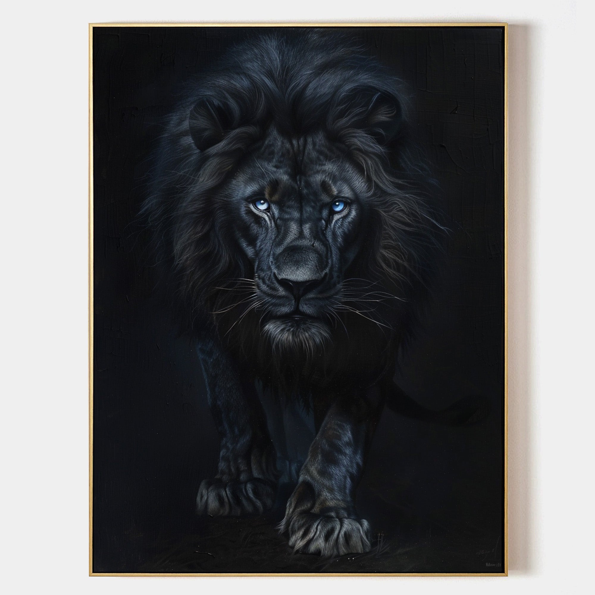 Large Lion Painting Black Lion King Wall Art Big Lion Oil Painting Handmade Animal Canvas Painting