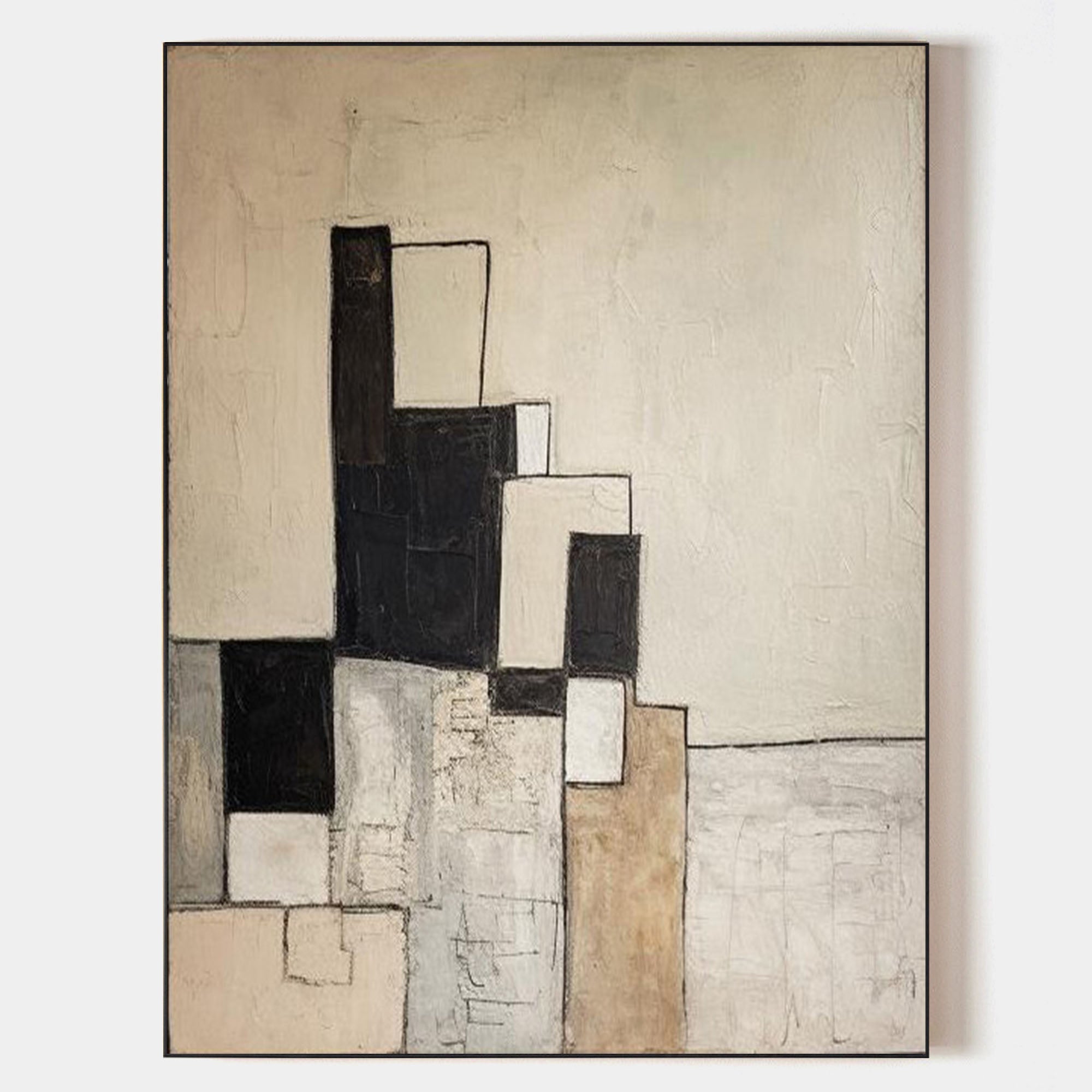Modern Black And Beige Abstract Canvas Wall Art Earth Tone Minimalist ...