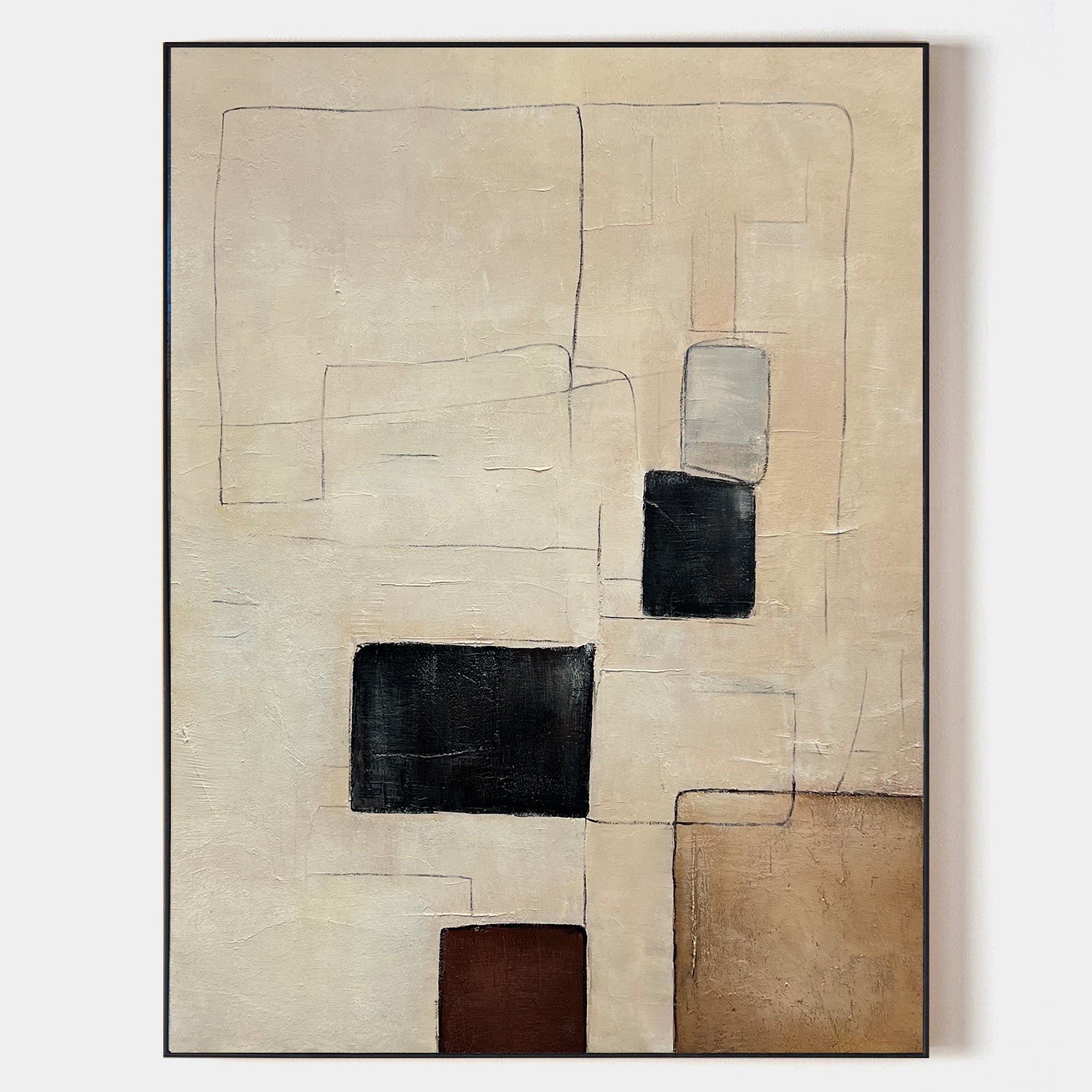 Modern Black And Beige Abstract Canvas Wall Art Earth Tone Minimalist Art Minimalist Painting