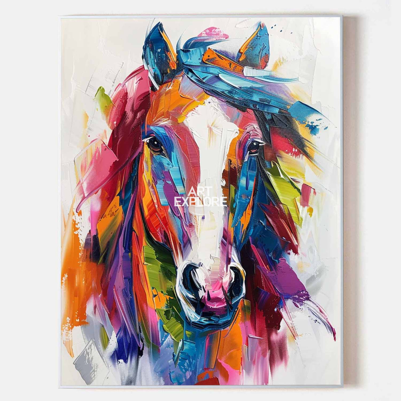 Modern Colorful Wild Horse Colorful Plaster Painting Colorful Textured Horse Wall Art for Entryway