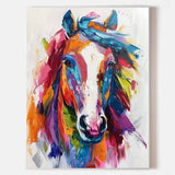 Modern Colorful Wild Horse Colorful Plaster Painting Colorful Textured Horse Wall Art for Entryway
