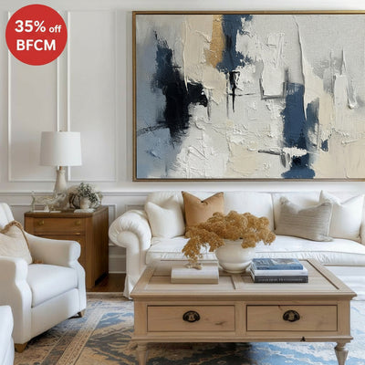 Beige And Blue Textured Modern Plaster  Wall Art Large White Blue Minimalist Canvas Abstract Painting For Sale